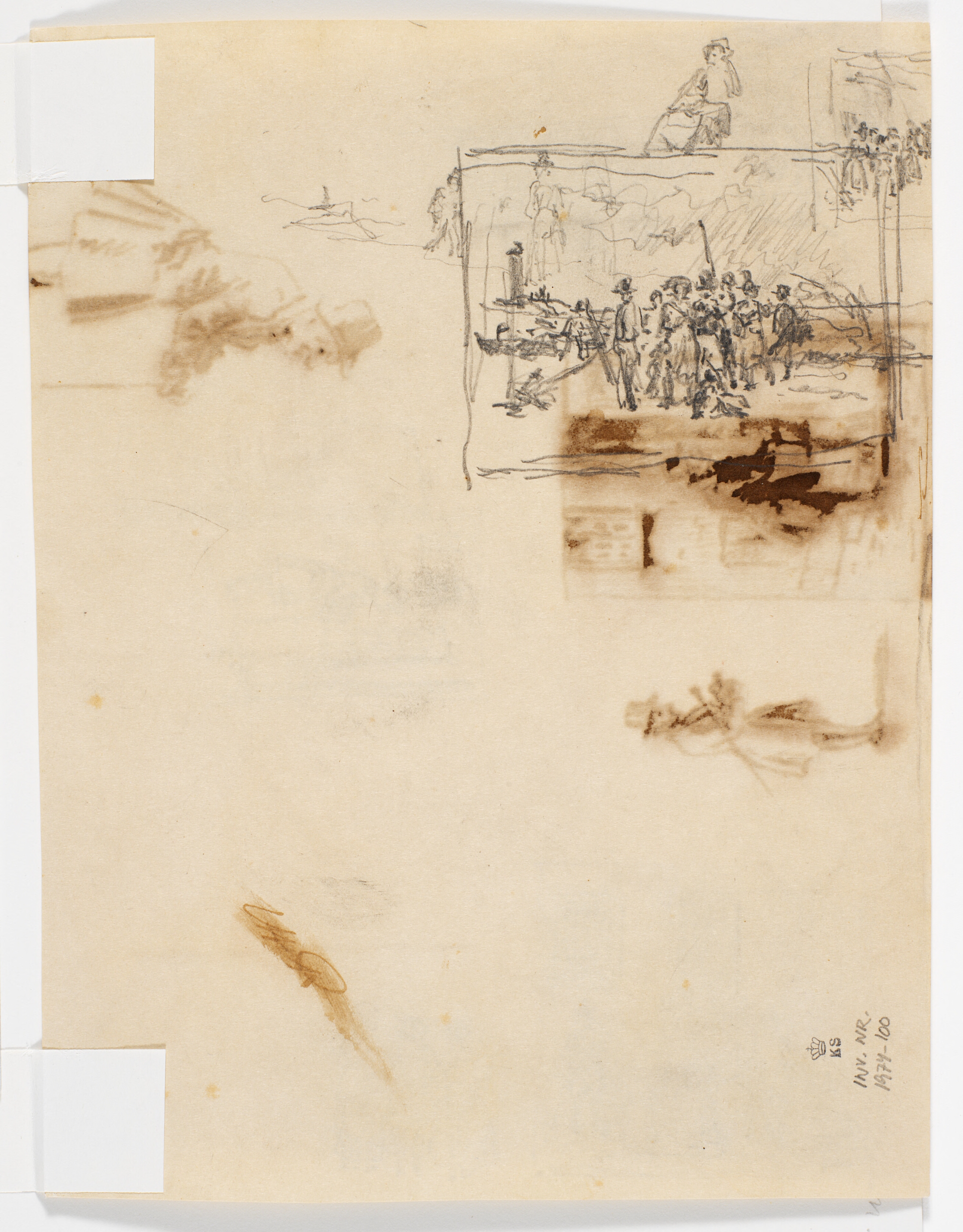 Italiensk folkeliv ved en havn samt andre småskitser